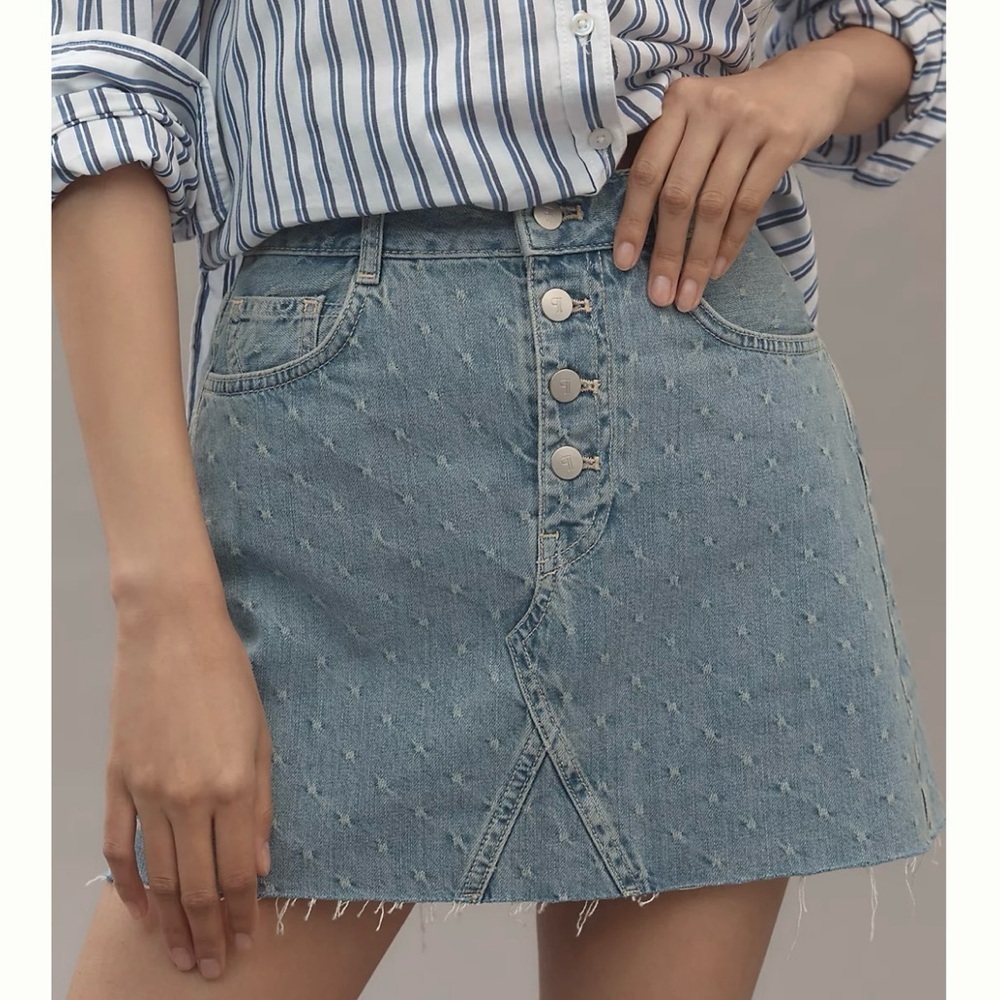NWT ANTHROPOLOGIE PILCRO JACQUARD DENIM MINI SKIRT SIZE 10 - Picture 1 of 13